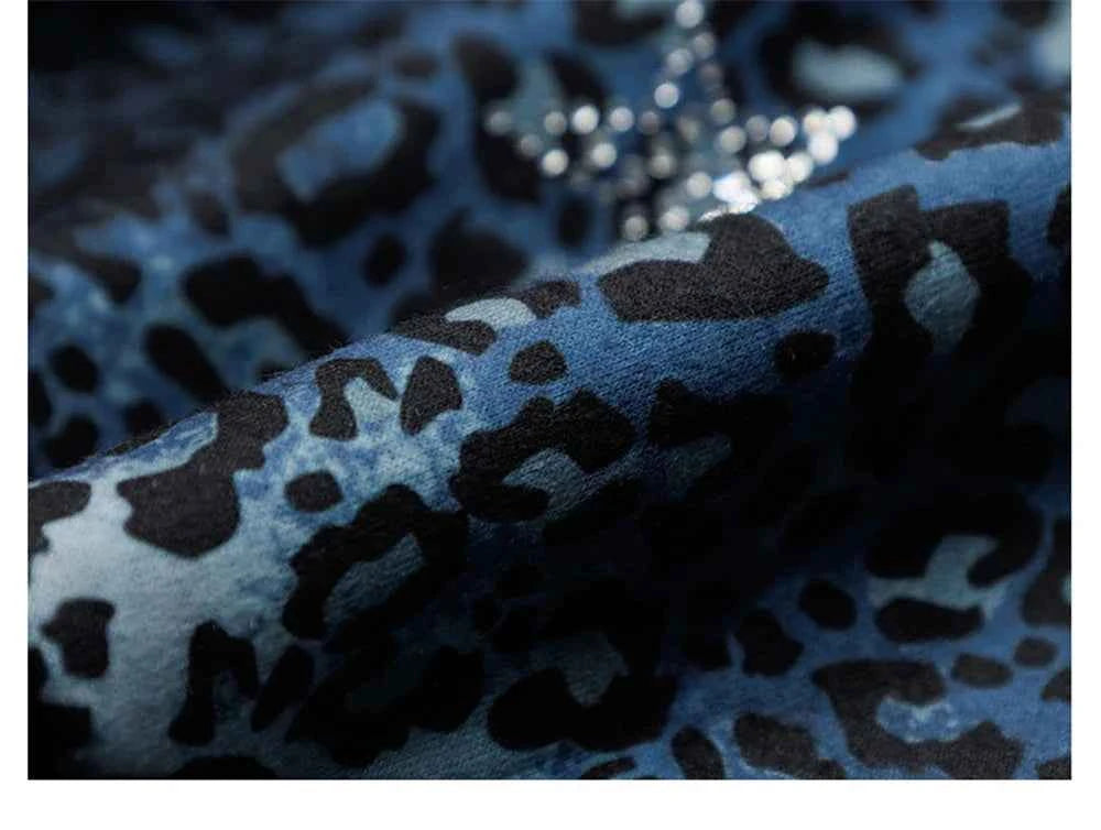 Insulated Leopard Rhinestone Zip-Up Hooded Sweatshirt