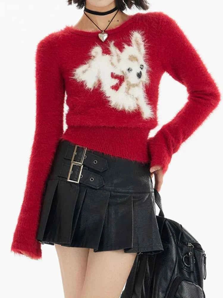 Hand Painted Red White Christmas Sweater