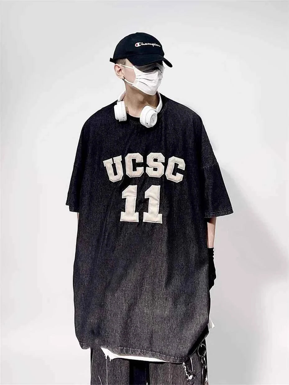 Vintage Embroidered Denim Hip Hop T-Shirt