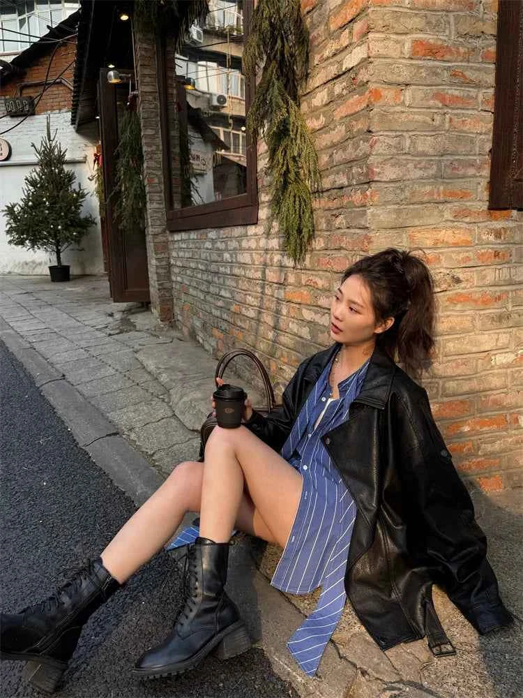 Women Cool Spring Black Leather Jacket
