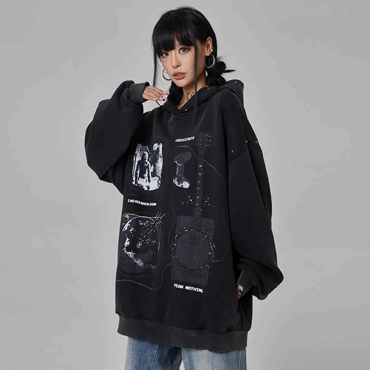Y2K Oversized Hip Hop Couple Loose Hoodie
