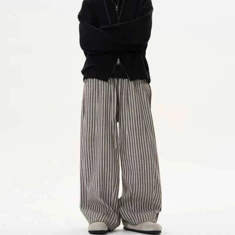 Spring Casual Striped Print High Wide Leg Pants