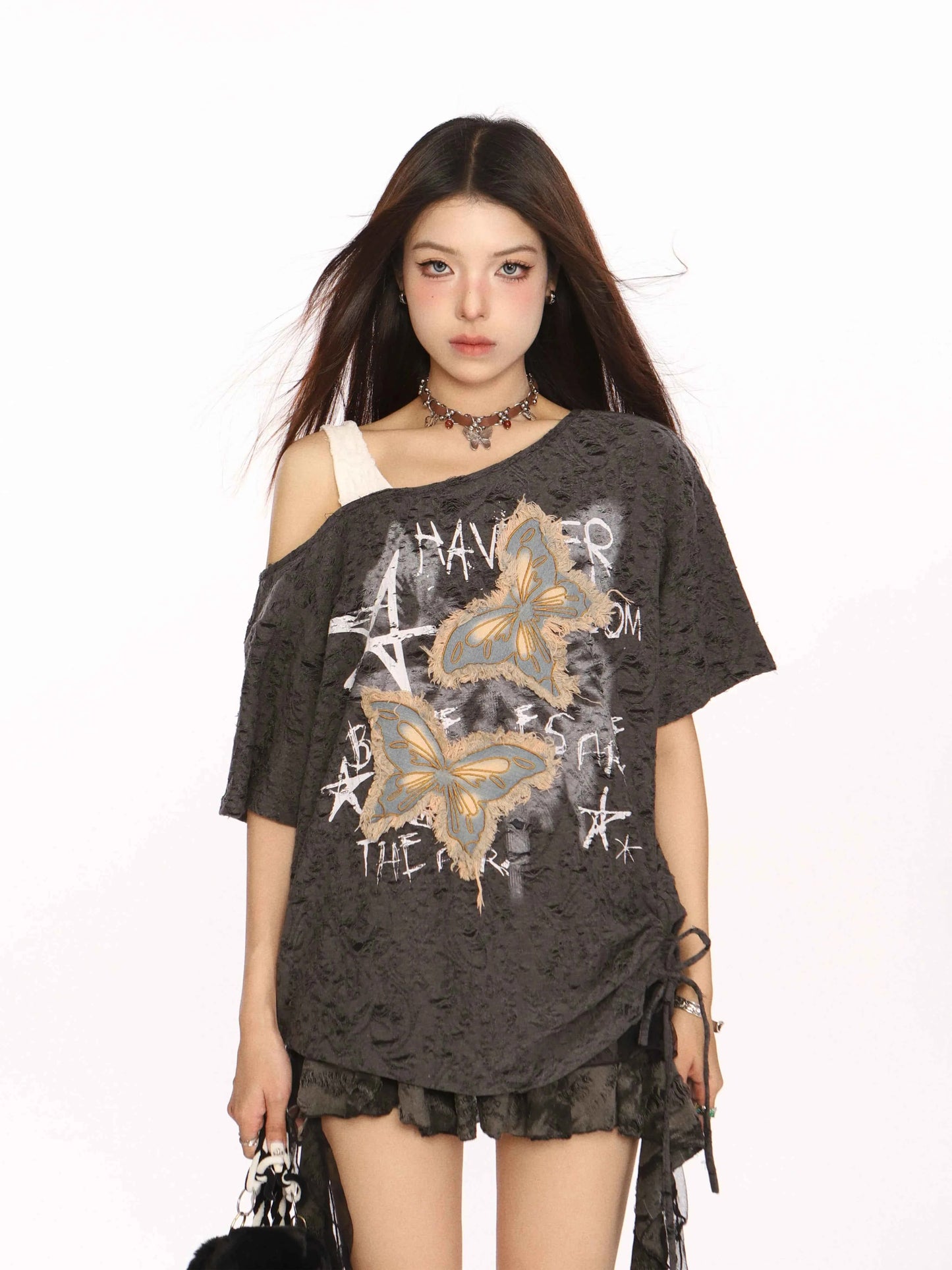 Butterfly Print Oversized Short Sleeve T-Shirt