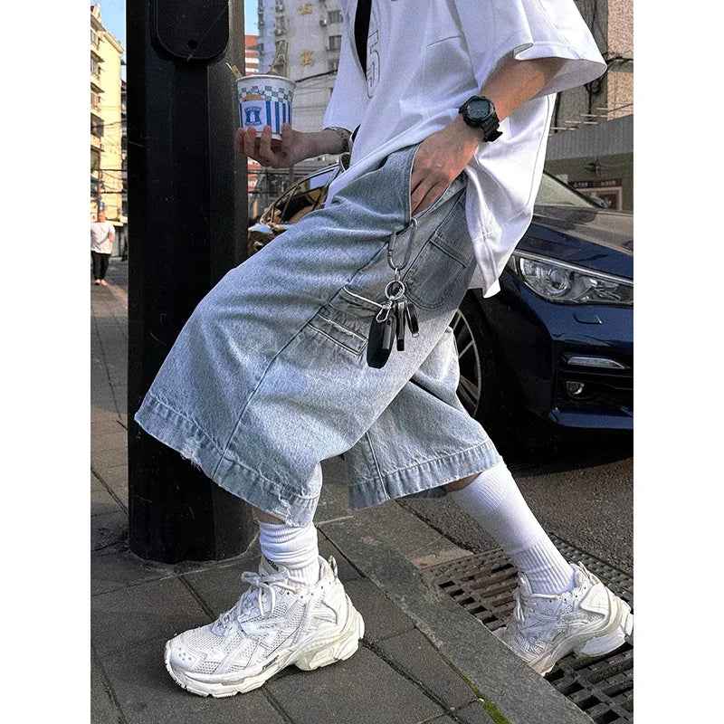 Blue Durable Hip Hop Y2K Baggy Denim Jorts