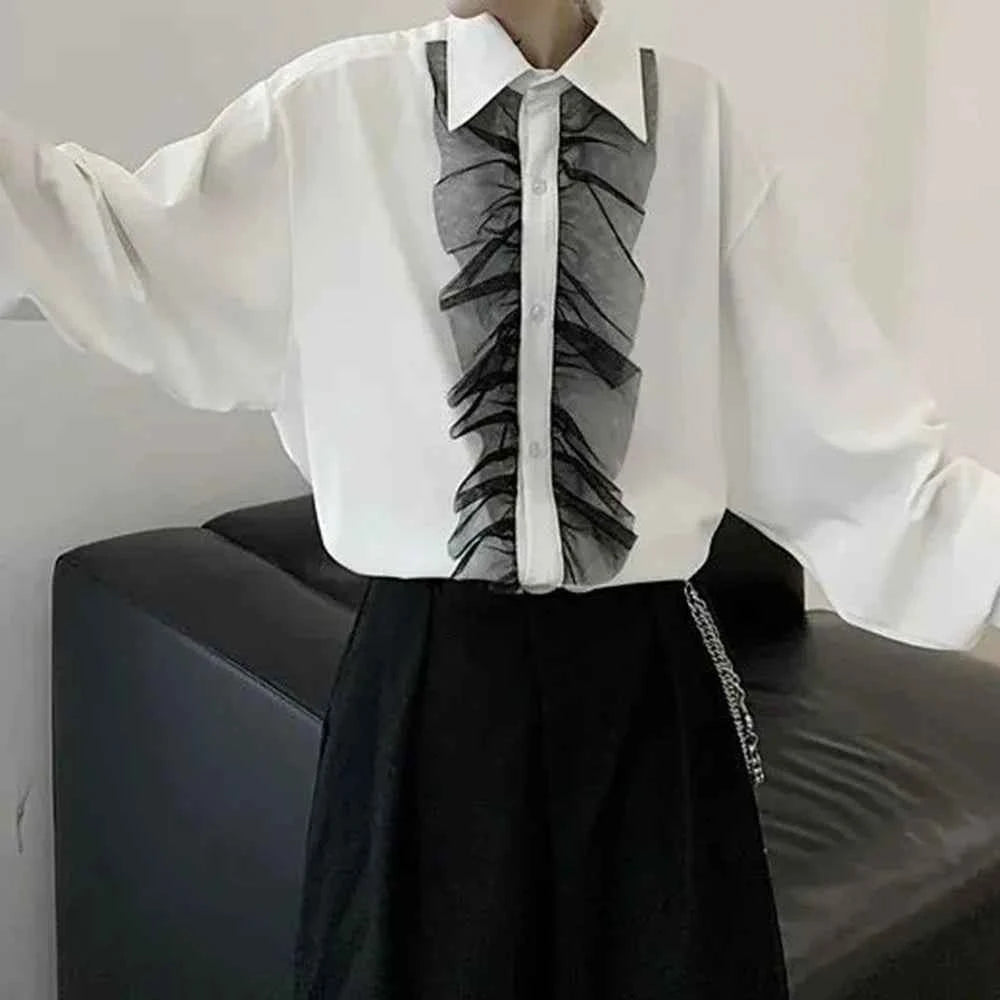 Dark Style Lace Decoration Loose Shirt