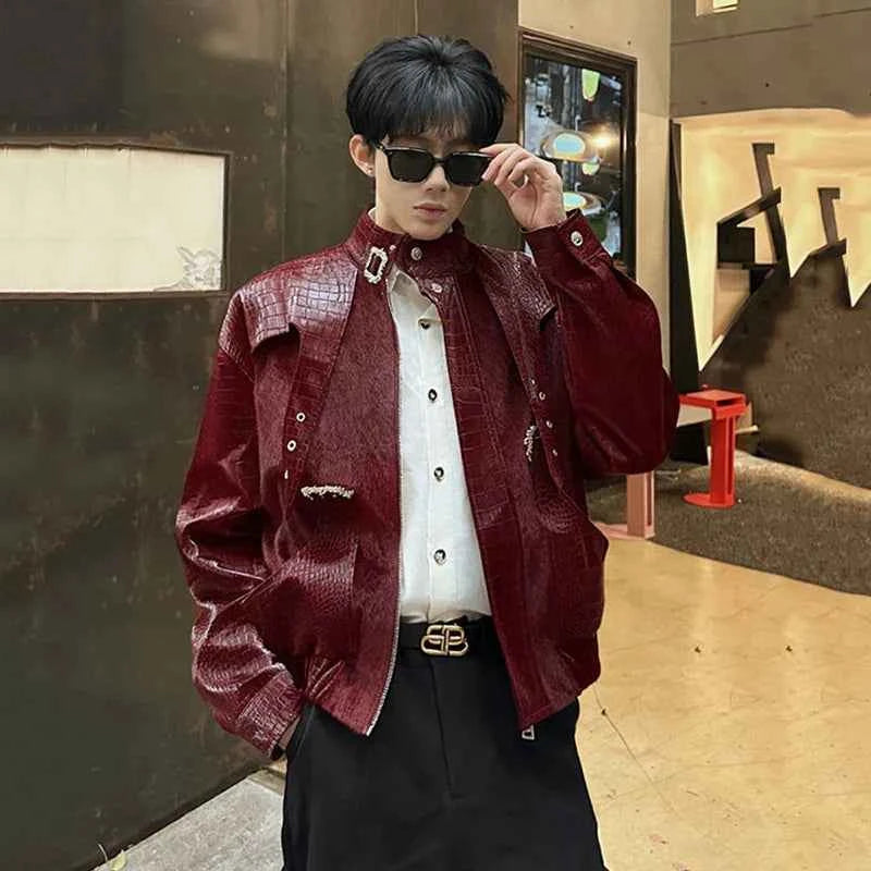 Fashionable Metallic Patchwork Leather Jacket