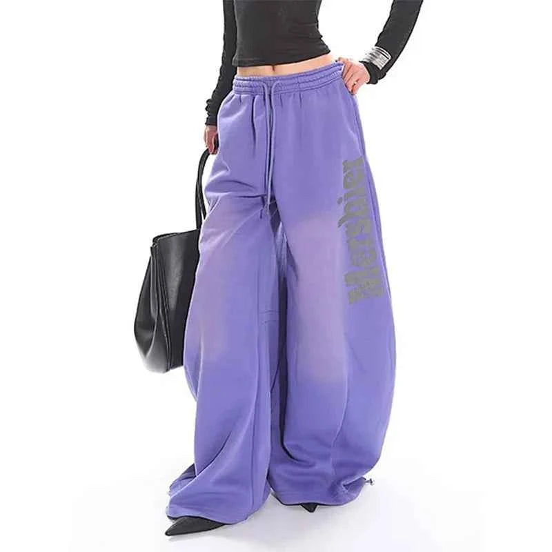 Breathable Y2K Purple Gothic Letter Print Wide Leg Jogger