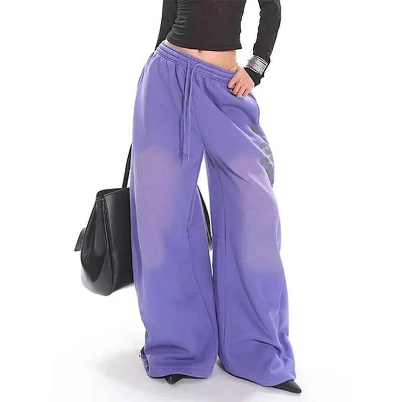 Breathable Y2K Purple Gothic Letter Print Wide Leg Jogger
