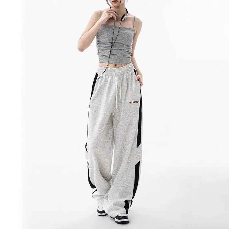 Streetwear High Waist Grey Stripe Sweatpants
