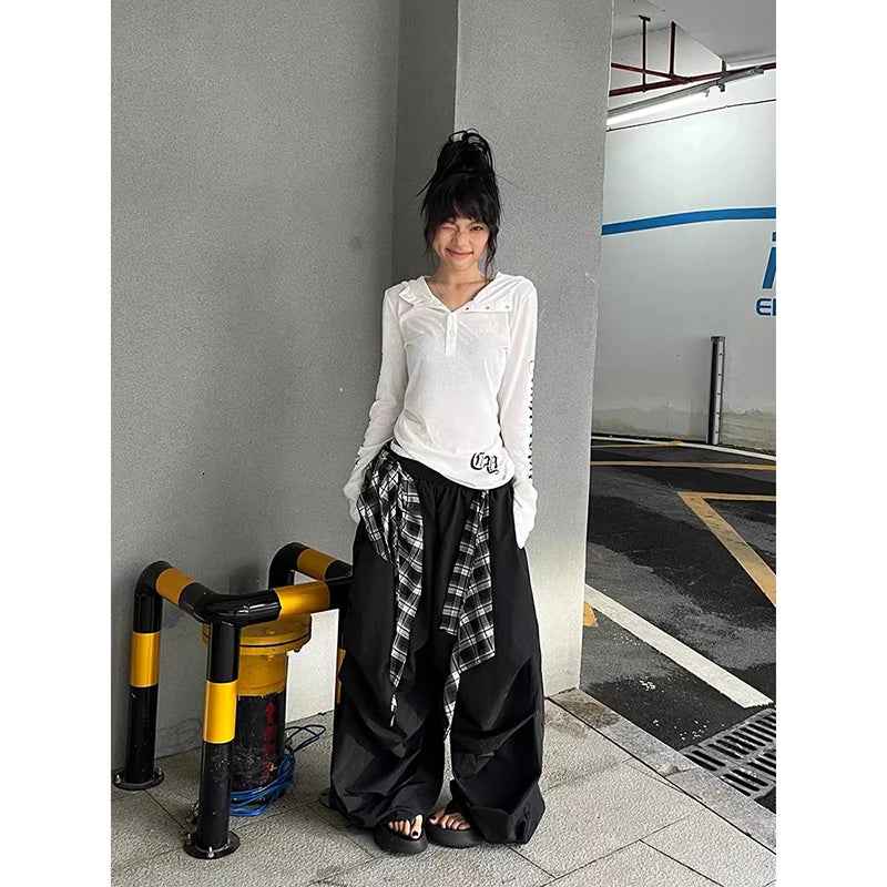 Insulated Black Baggy Parachute Wide Leg Jogger