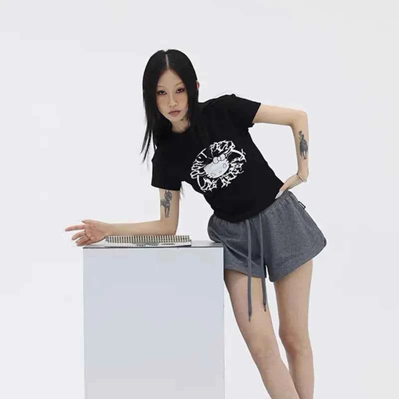 Grunge Cyber Anime Graphic Print T-Shirt