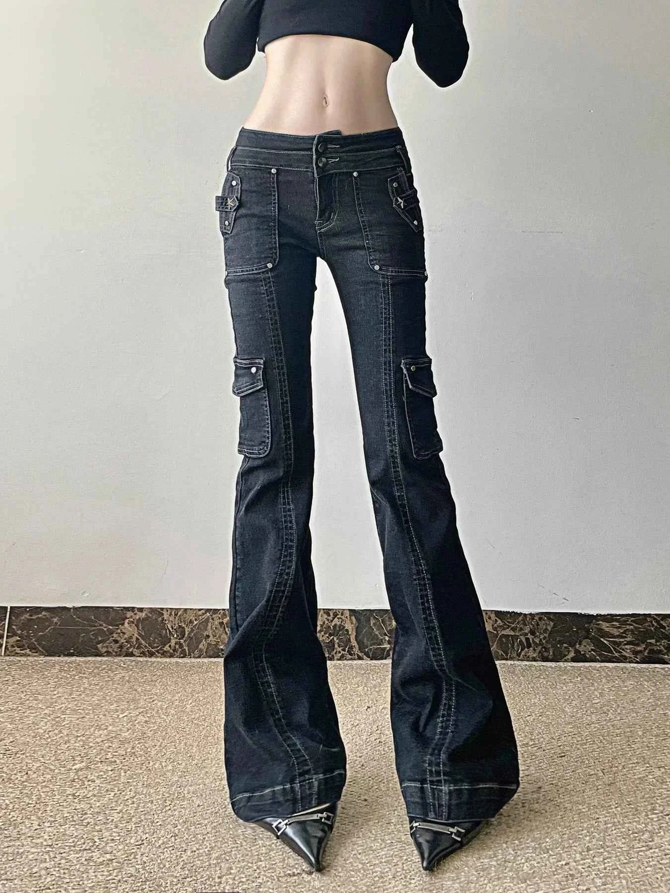 Studded Star Patchwork Denim Cargo Jeans