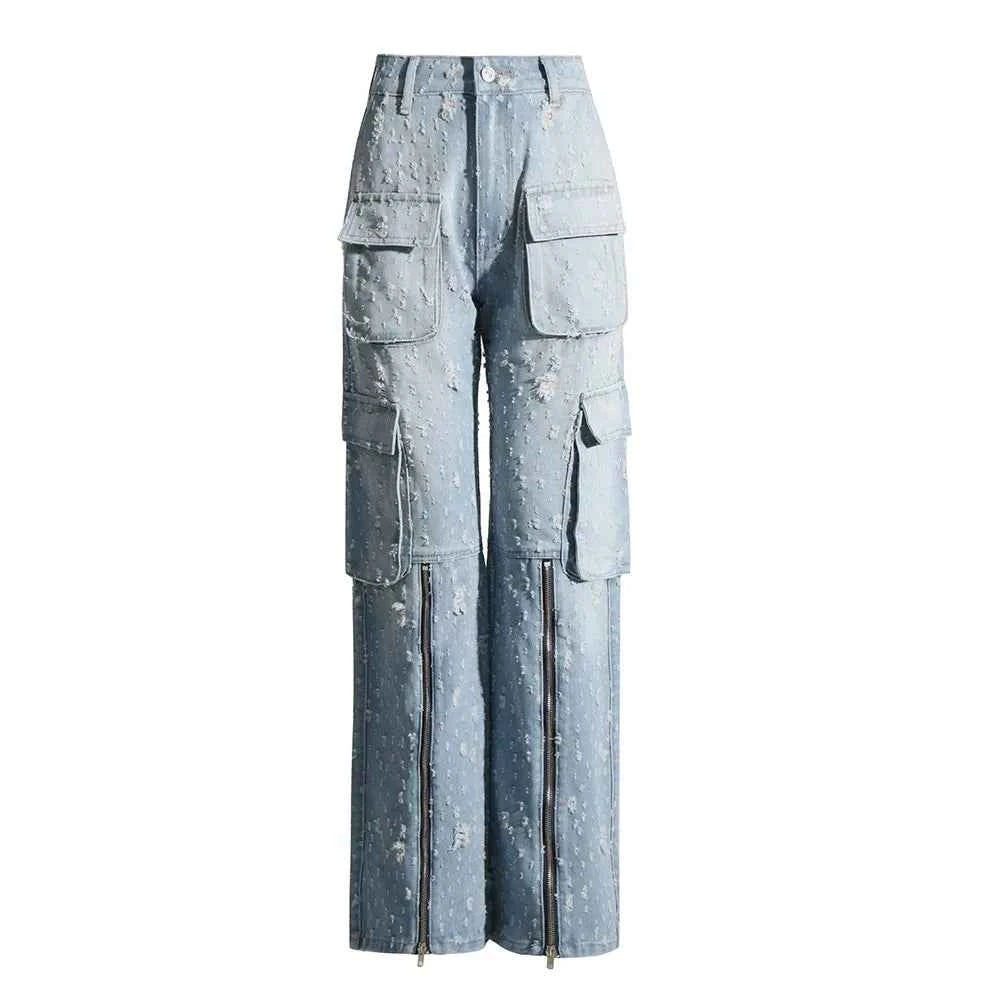 Midnight High Waist Patchwork Denim Cargo Jeans