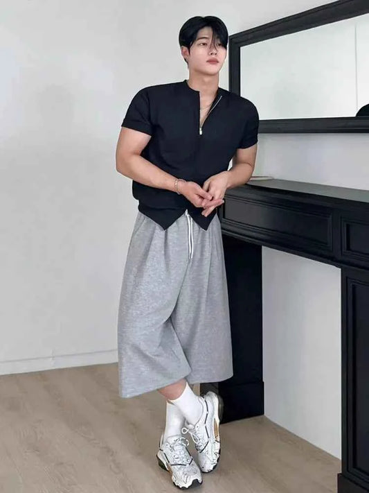Soft Gray Loose Casual Drawstring Jorts