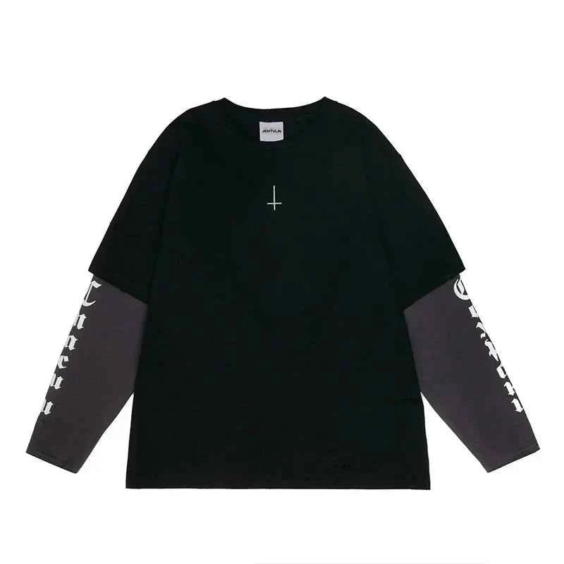 Oversized Long Sleeve Embroidered Cross T-Shirt