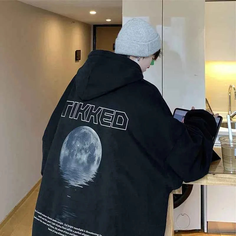 Stylish Moon Graphic Printed Autumn Hoodie