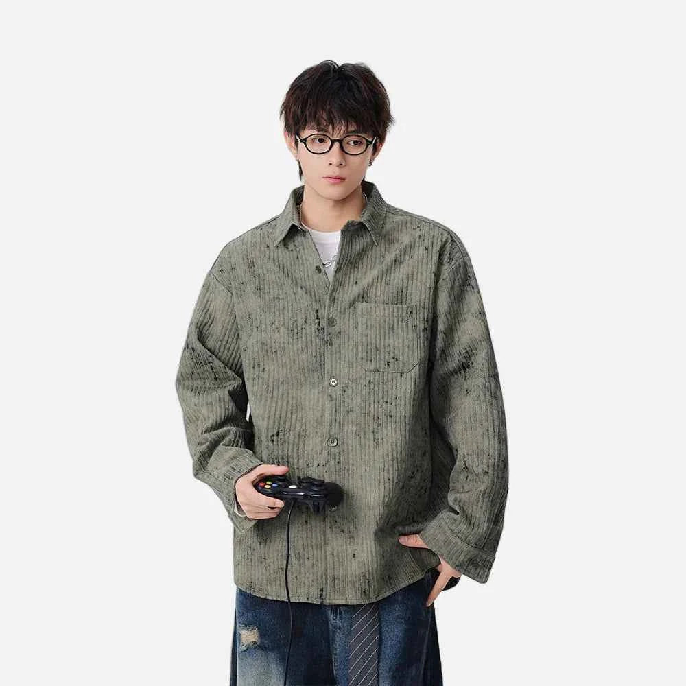 Distressed Corduroy Casual Long Sleeve Shirt