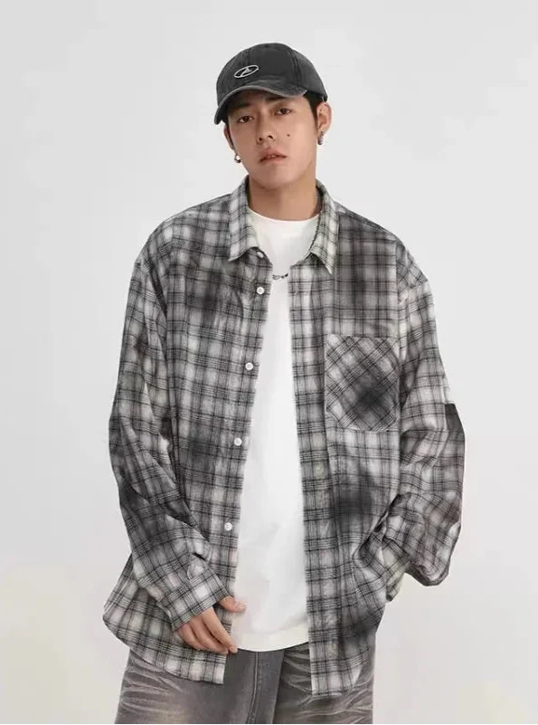 Autumn High-Quality Gray Plaid Long Sleeve Shirt - Luxuryurbanwear