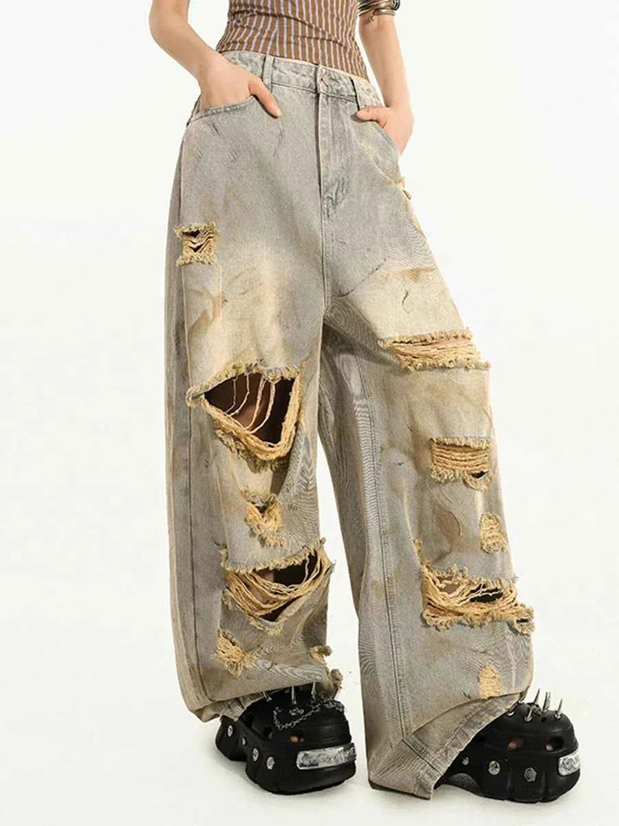 Streetwear Solid Loose Chic High Waist Jeans