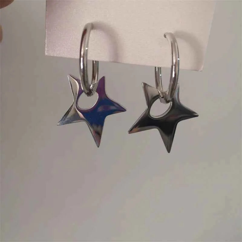 Trendy Korean Pentagram Star Hoop Earrings