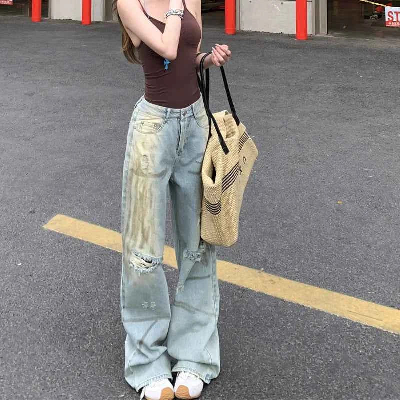 Modern High Waist Baggy Ripped Jeans