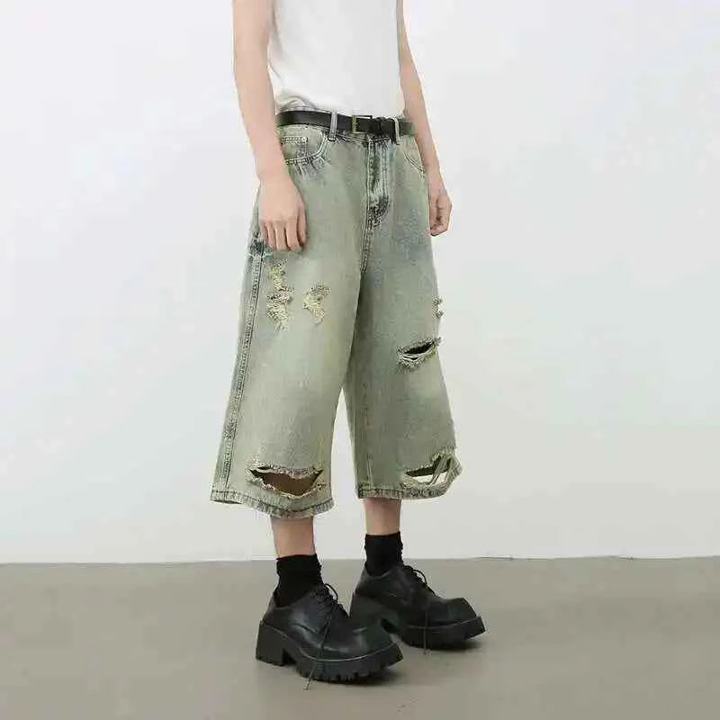 Breathable Vintage Ripped Knee Denim Jorts