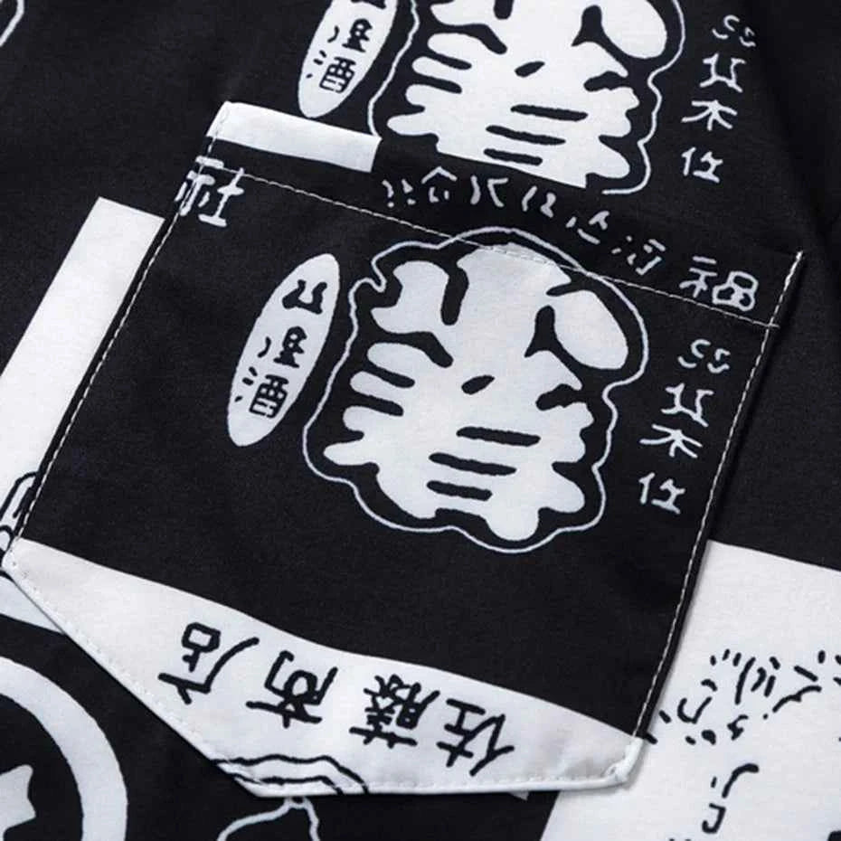 Japanese Style Printed Button Up Short Sleeve Shirt