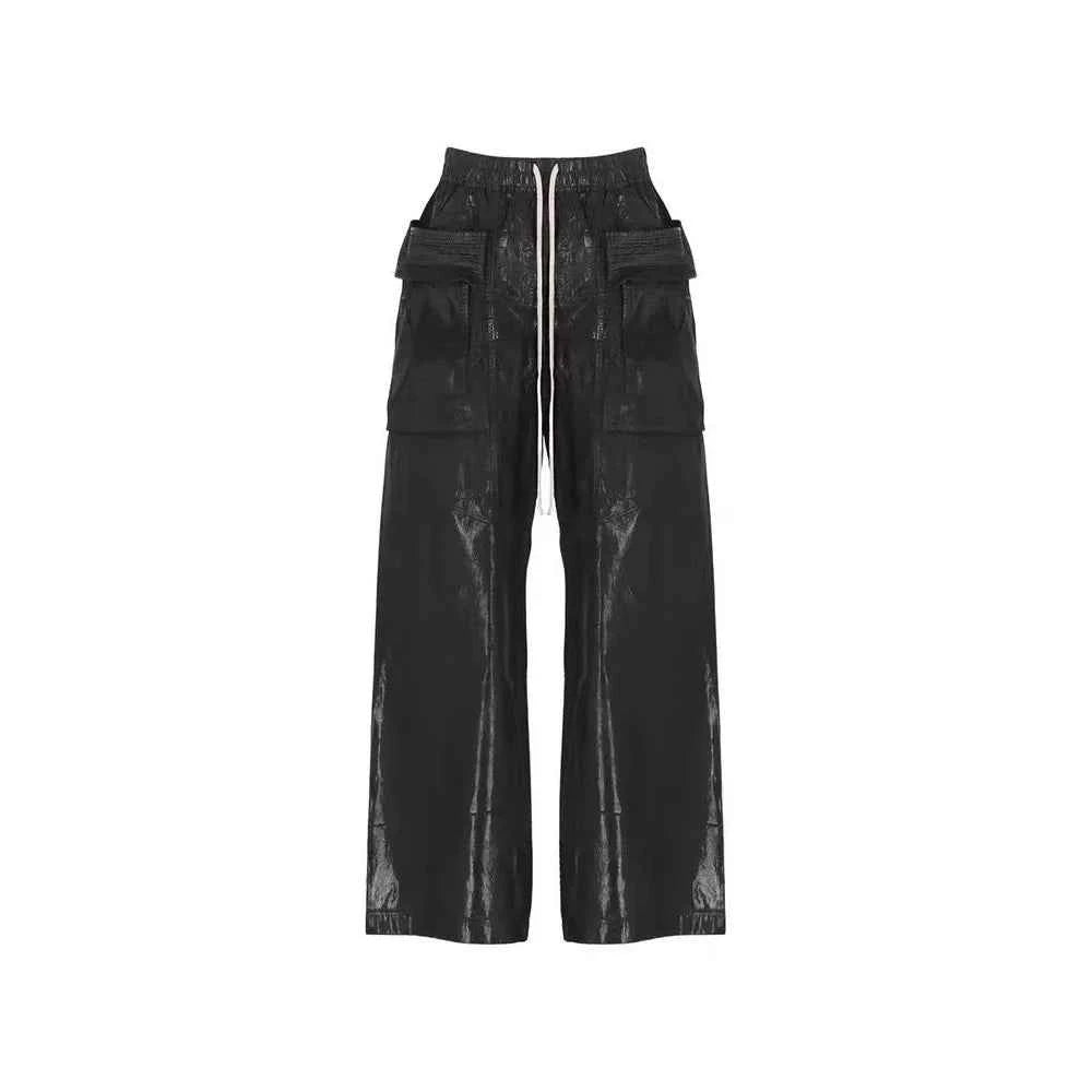Streetwear Wide Leg Workwear Leather Cargo Pants