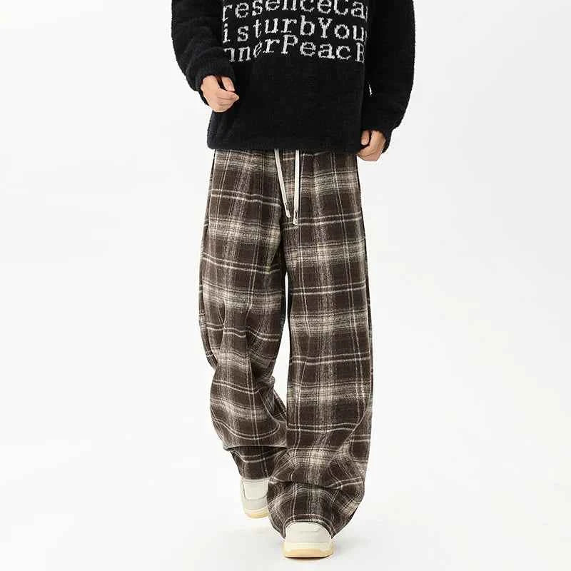 Effortless Checkered Wide Leg Casual Jogger