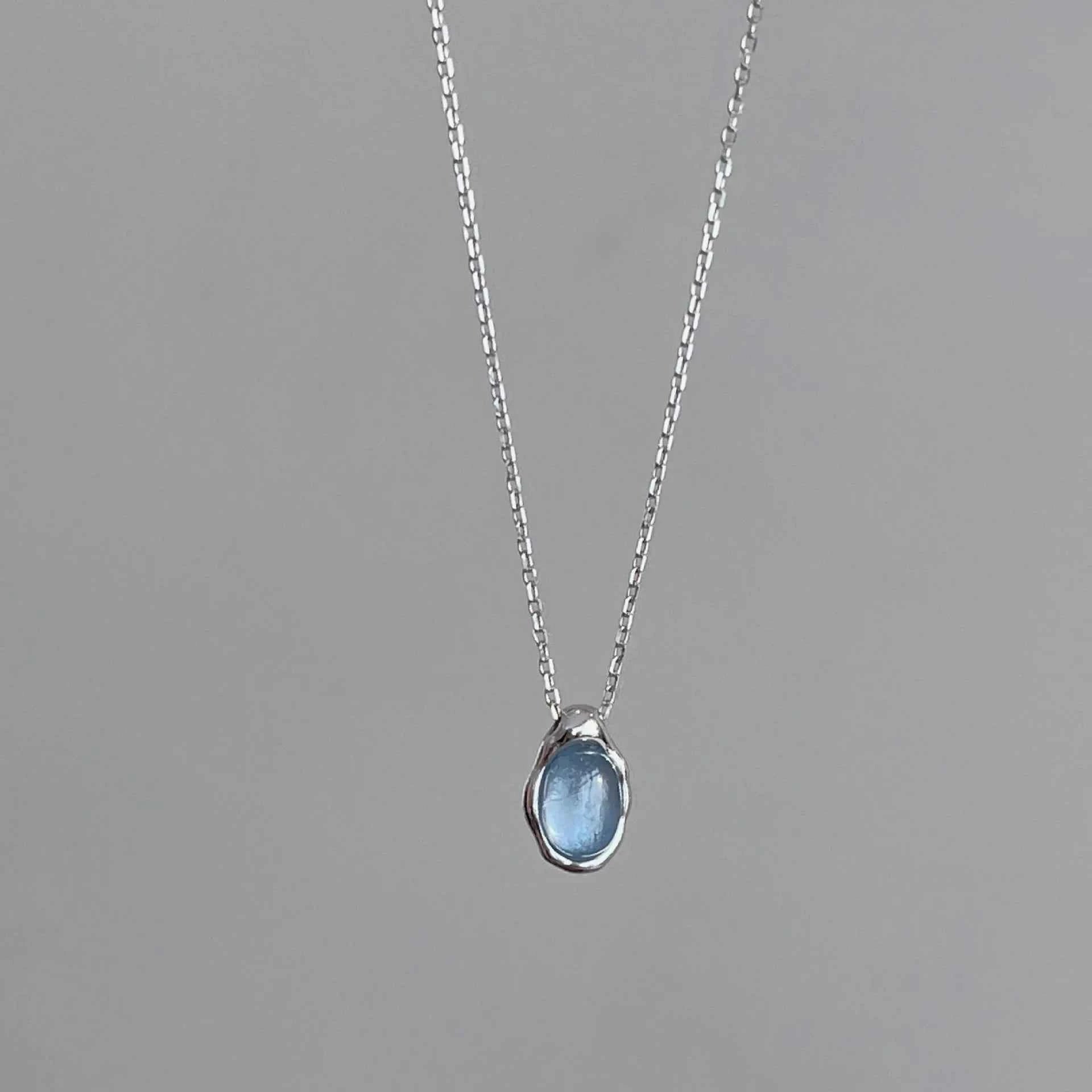 Blue Stone Oval Pendant Necklace