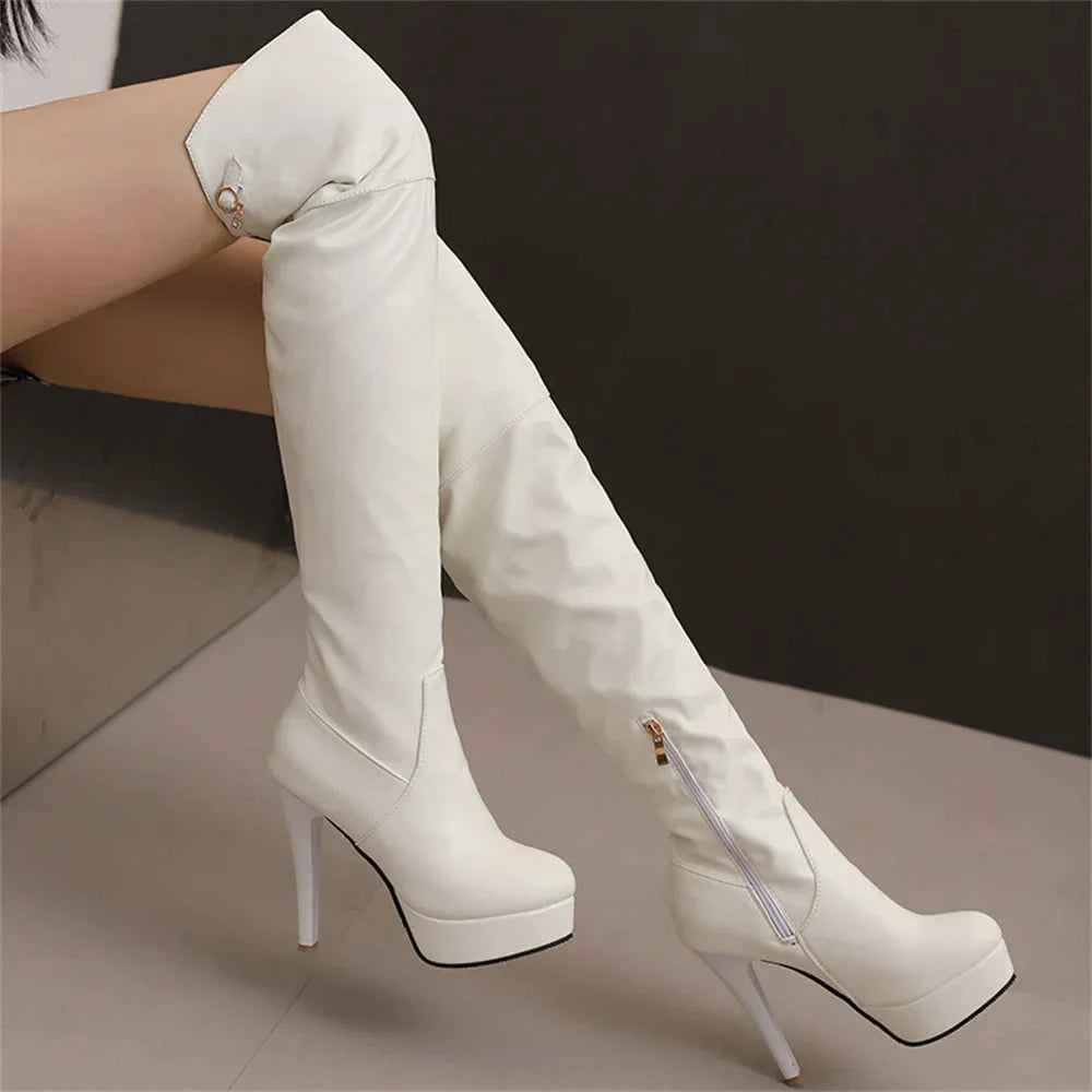 Embroidered Harness Stiletto Over Knee Leather Boots