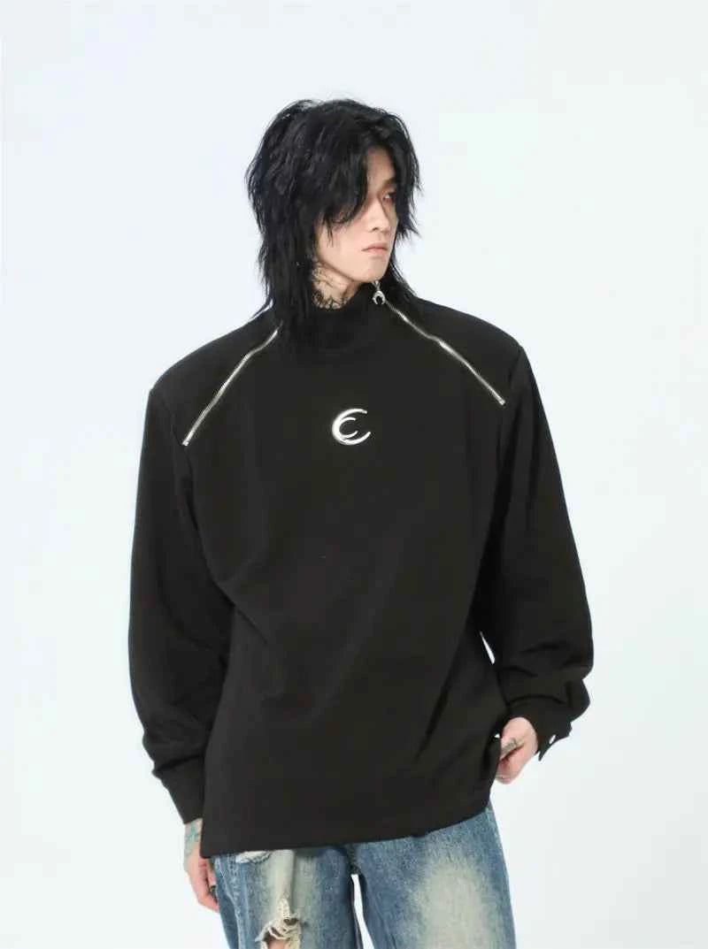 Streetwear Casual Zipper Shoulder Pads Sweatshirt