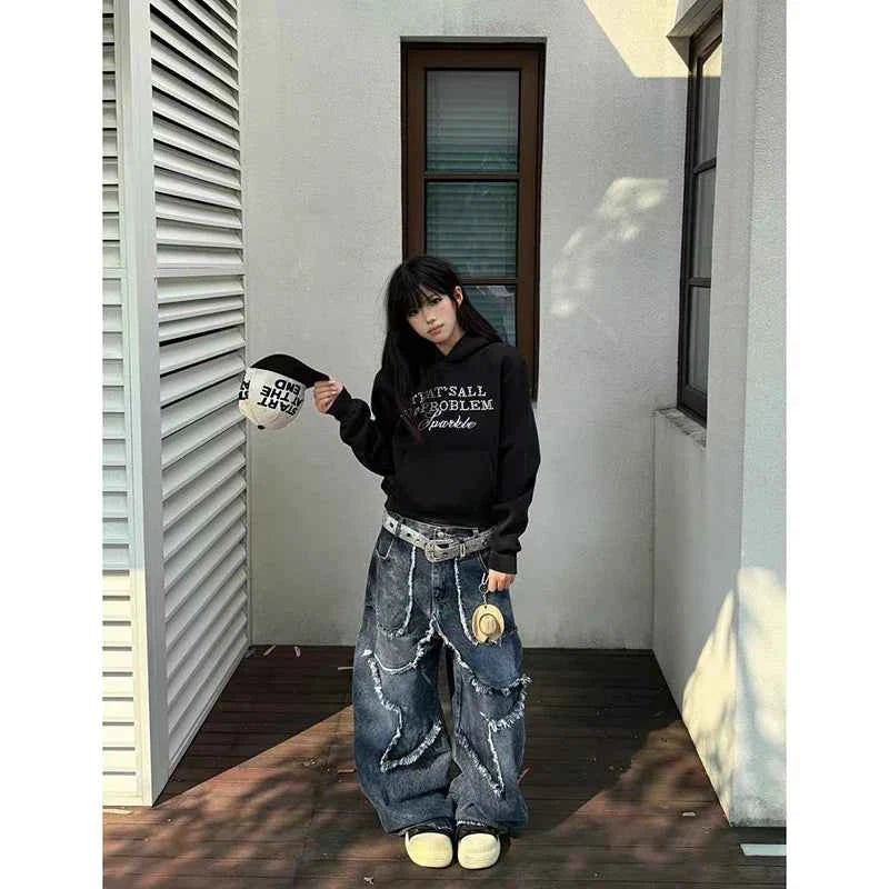 Aesthetic Cow Boy High Waist Blue Star Wide Leg Jeans