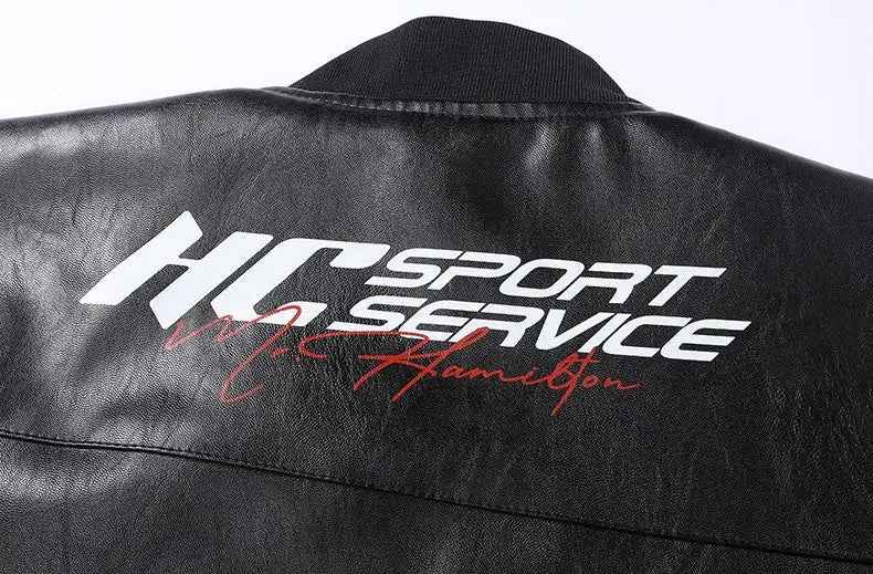High Street Letter Print Loose Fit Leather Jacket
