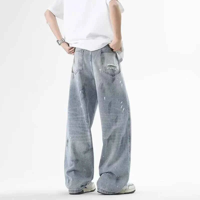 Ripped Baggy Graffiti Printed Denim Jeans