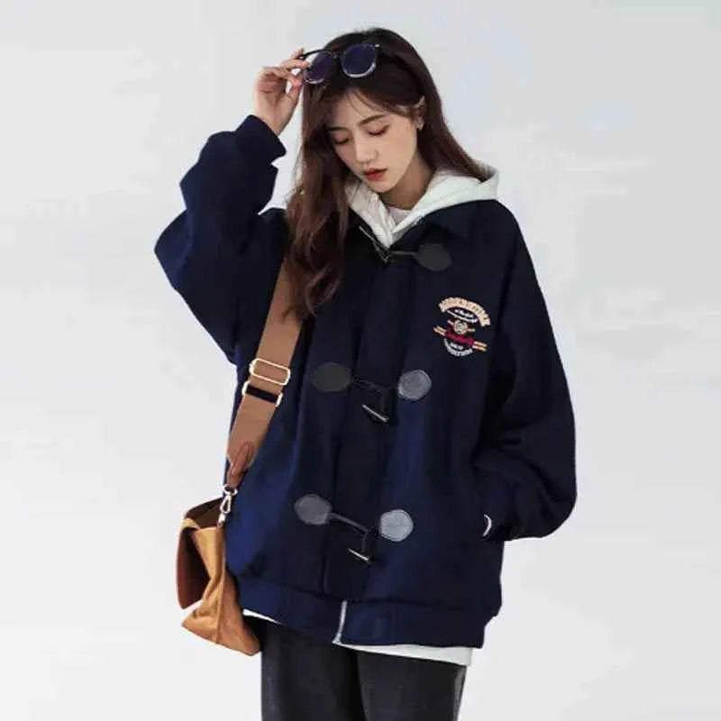 Women Cute Chic Vintage Button Zipper Jacket