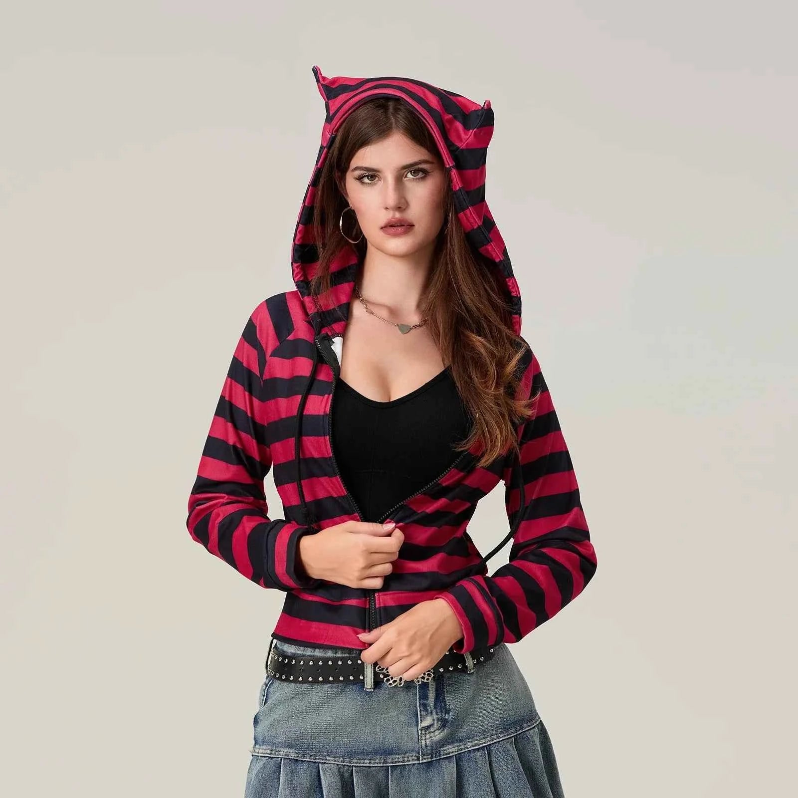 Vintage Red Striped Zip-Up Sweatshirt