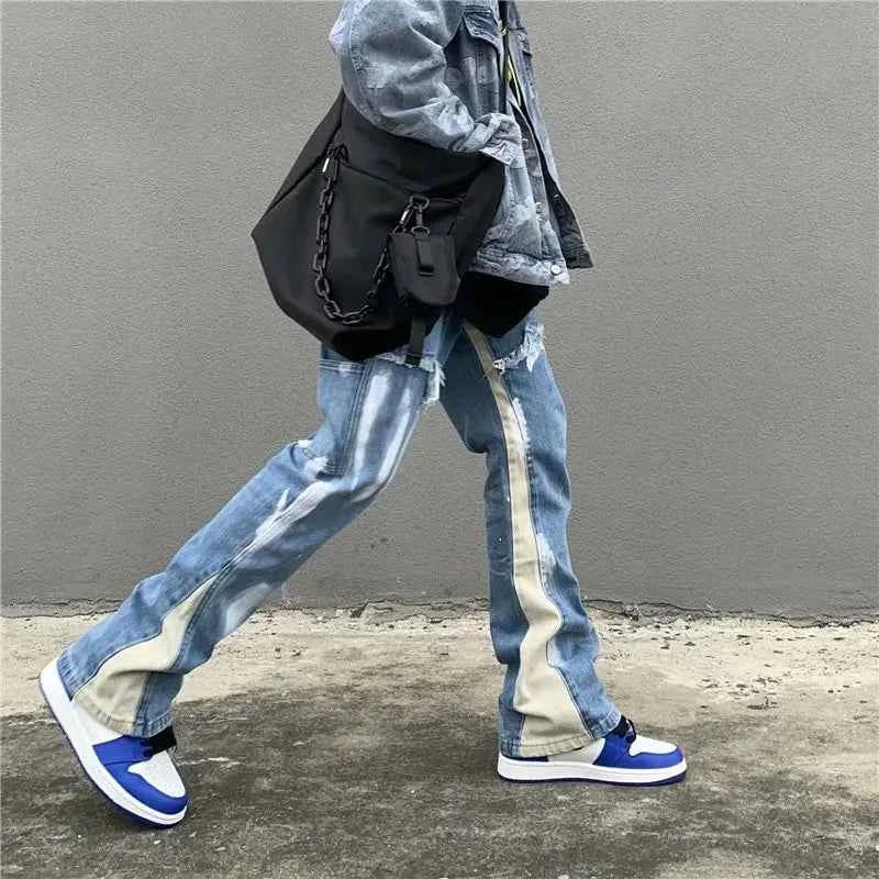 Effortless Cool Patchwork Flare Blue Jeans