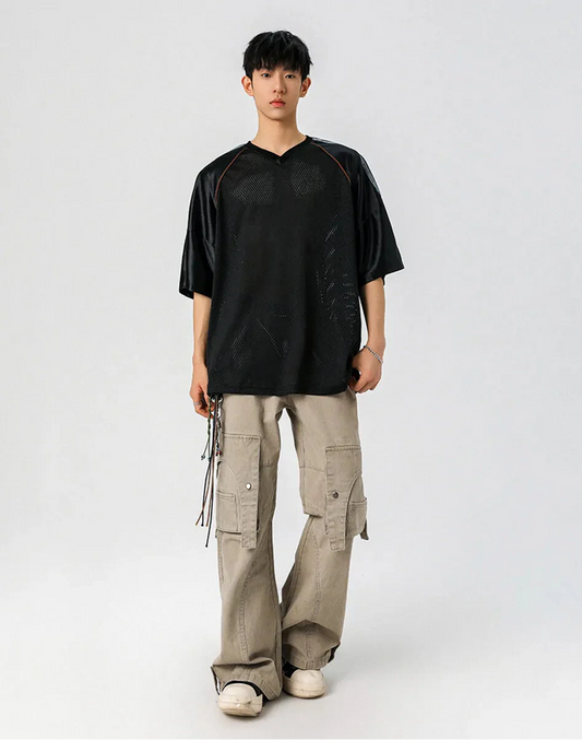 Casual Japanes Style Breathable Mesh V-Neck T-Shirt - Luxuryurbanwear