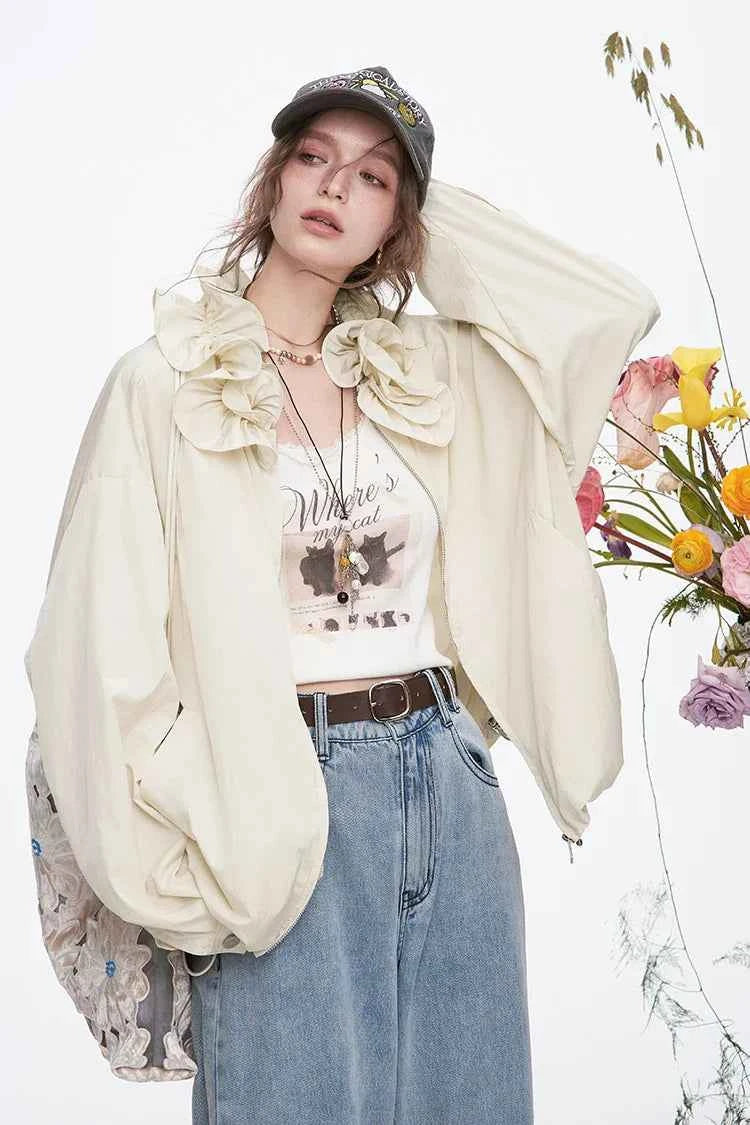 Sweet Ruffles Collar Casual Loose Jacket