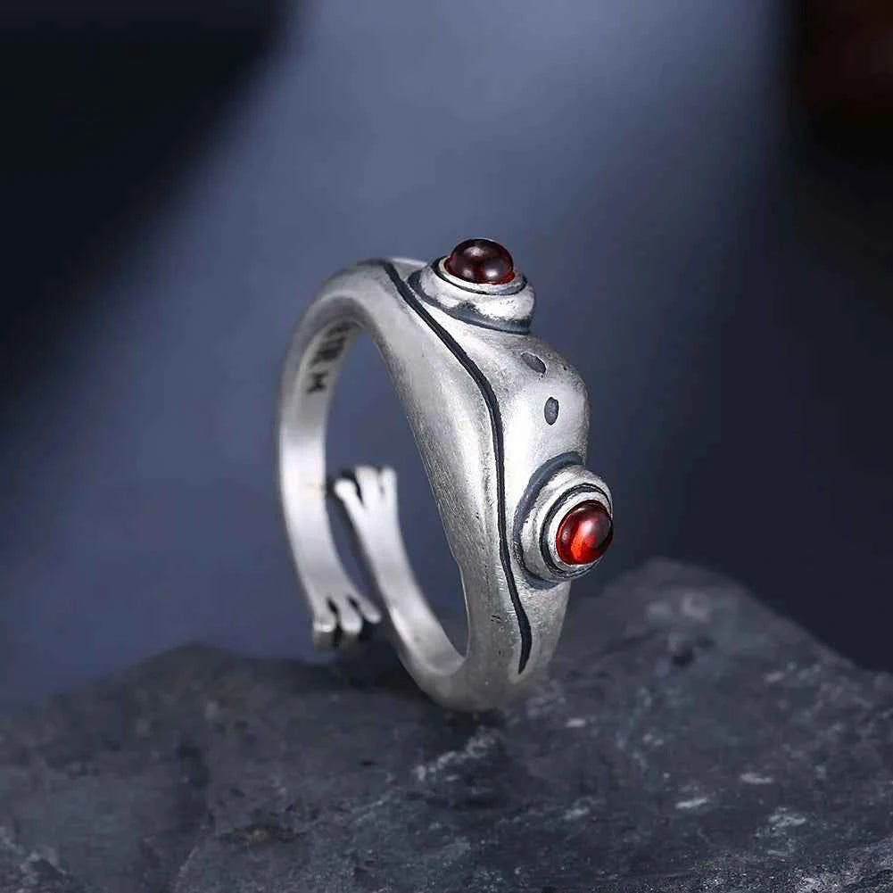 Y2K Red Eye Frog Silver Ring