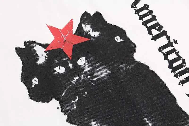 Perfect Fit Black Star Graphic Cat Print Cotton T-Shirt