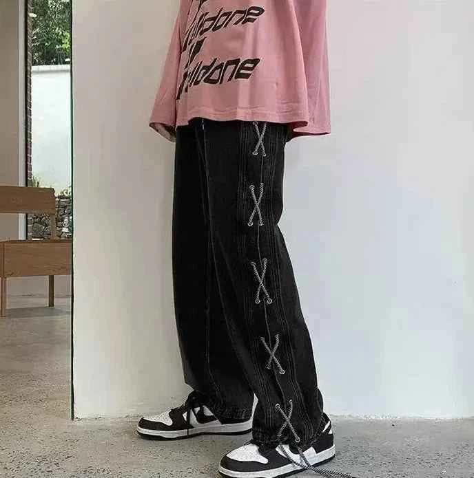 Streetwear Lace-Up Casual Denim Boyfreind Jeans