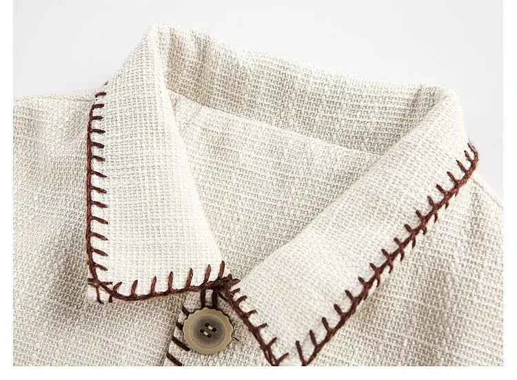 Embroidered Red Cat Garment Linen Jacket