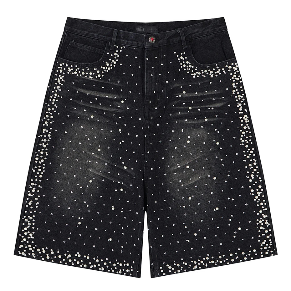 Streetwear Unisex Pearl Denim Shorts