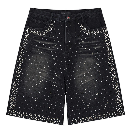 Streetwear Unisex Pearl Denim Shorts