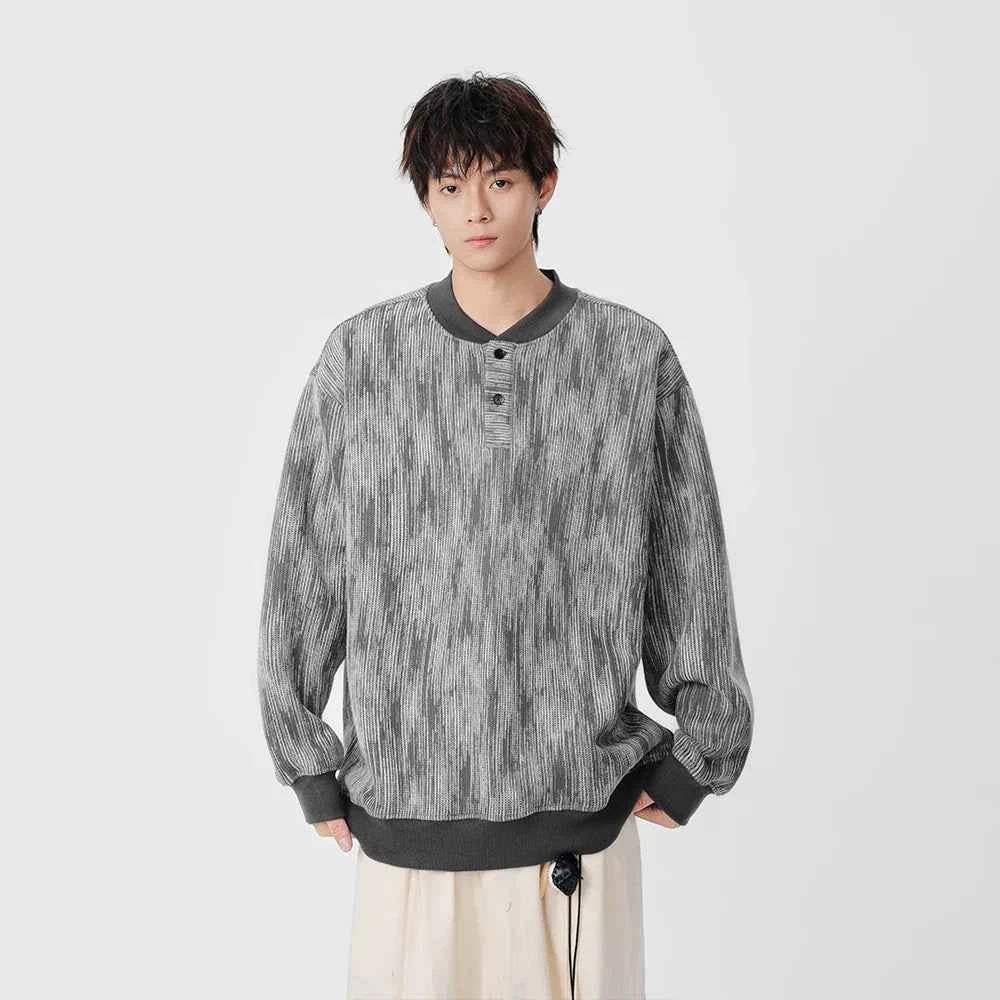 Cozy Ribbed Knit Henley Neck Sweatshirt