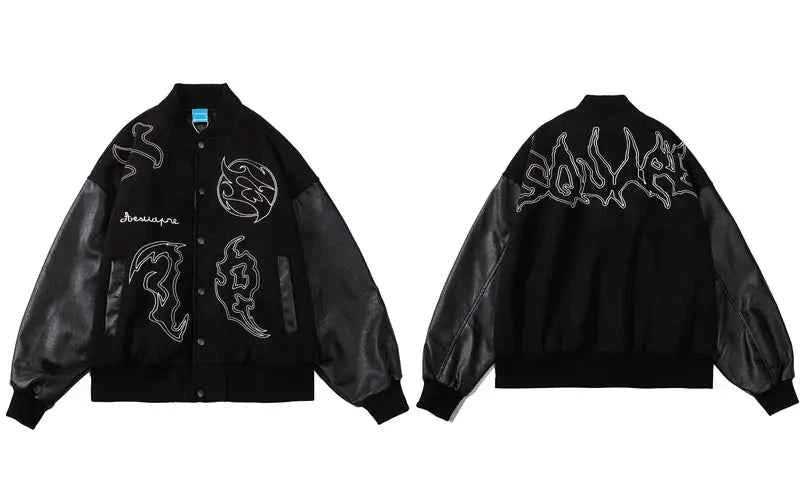Y2K Versatile Patchwork Hip Hop Varsity Leather Jacket