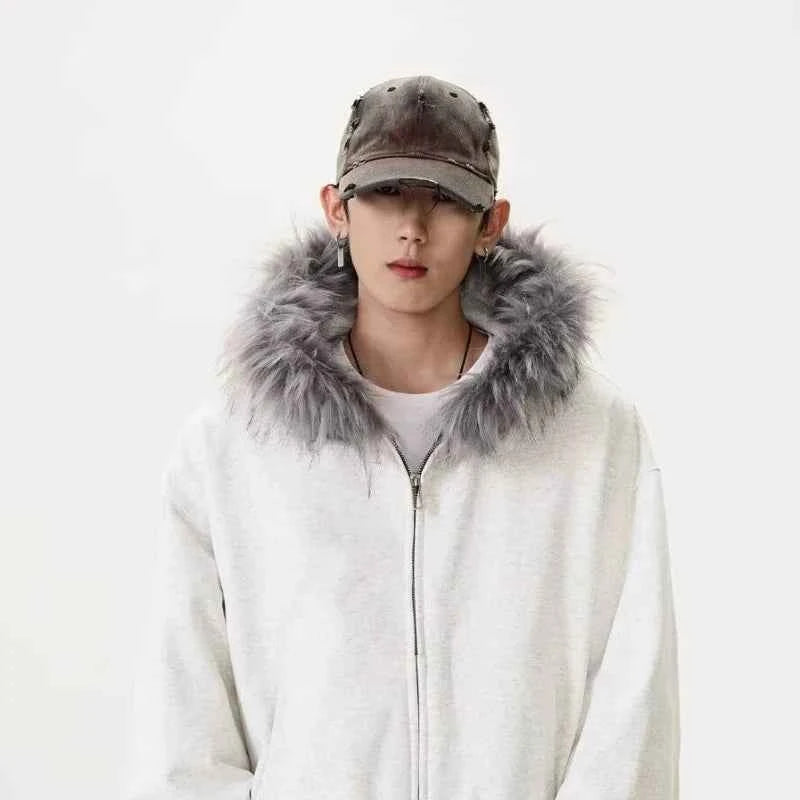 Autumn Japanese Edge Fur Collar Hoodied Sweatshirt
