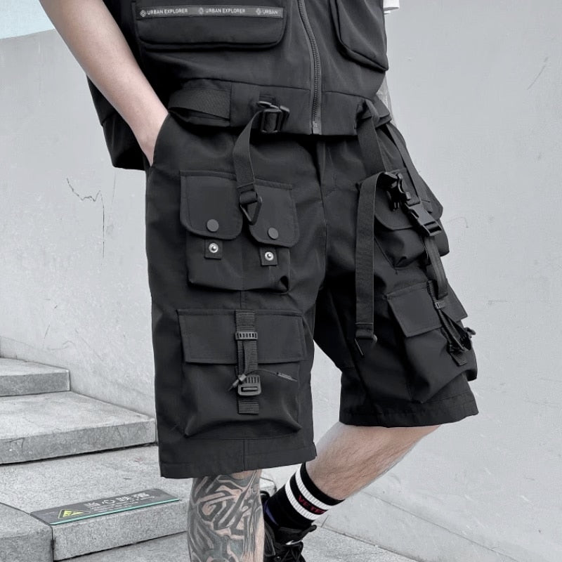 Darkwear Multiple Cargo Buckles Pockets Shorts